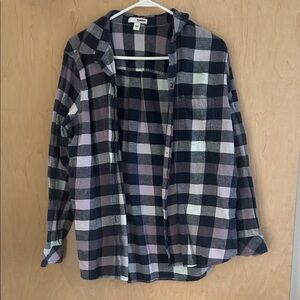 Sonoma Plaid Button Down Shirt - Black, White, Purple